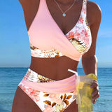 Costum de baie cu imprimeu floral contrastant și deschidere