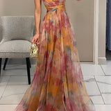 Liora – Rochie de Damă Maxi Elegantă cu Imprimeu Acquerel