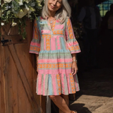 Maelle | Rochie cu Imprimeu Geometric, Decolteu în V și Volane, Lungime până la Genunchi