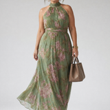Rochie midi cu imprimeu halter și pliuri Mirelle