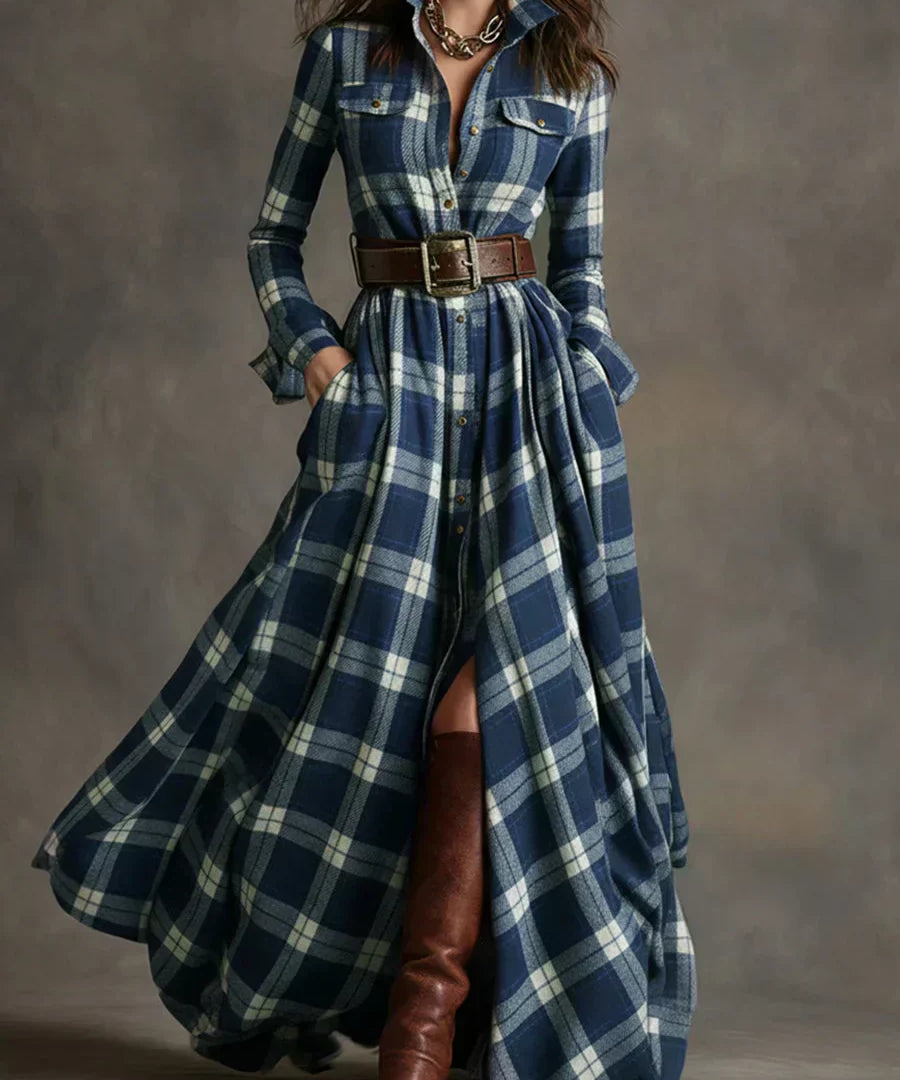 Sara – Rochie maxi cu carouri retro