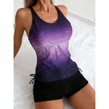 Celeste | Set de tankini cu imprimeu de galaxii care acoperă burtica