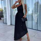 Celeste – Rochie Maxi de Damă Elegantă cu Un Umăr și Pliseuri