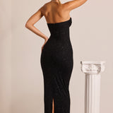 Yasmin – Rochie Maxi Elegantă cu Decolteu Drapat și Detalii Strălucitoare