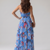 Nori | Rochie Maxi Halter cu Corset Încrețit și Imprimeu Floral