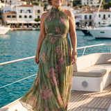 Rochie midi cu imprimeu halter și pliuri Mirelle