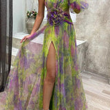 Marta | Rochie Maxi de Vară cu Flori și Fustă Plisată