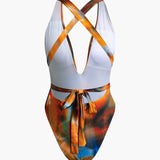 Siena | Set costum de baie cu croială încrucișată și pareo cu acuarelă