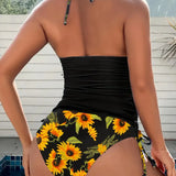 Soleado | Set de tankini halter cu floarea-soarelui care acoperă burtica