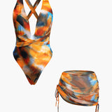 Siena | Set costum de baie cu croială încrucișată și pareo cu acuarelă