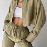 Set de pantaloni din două piese cu guler și șnur, casual