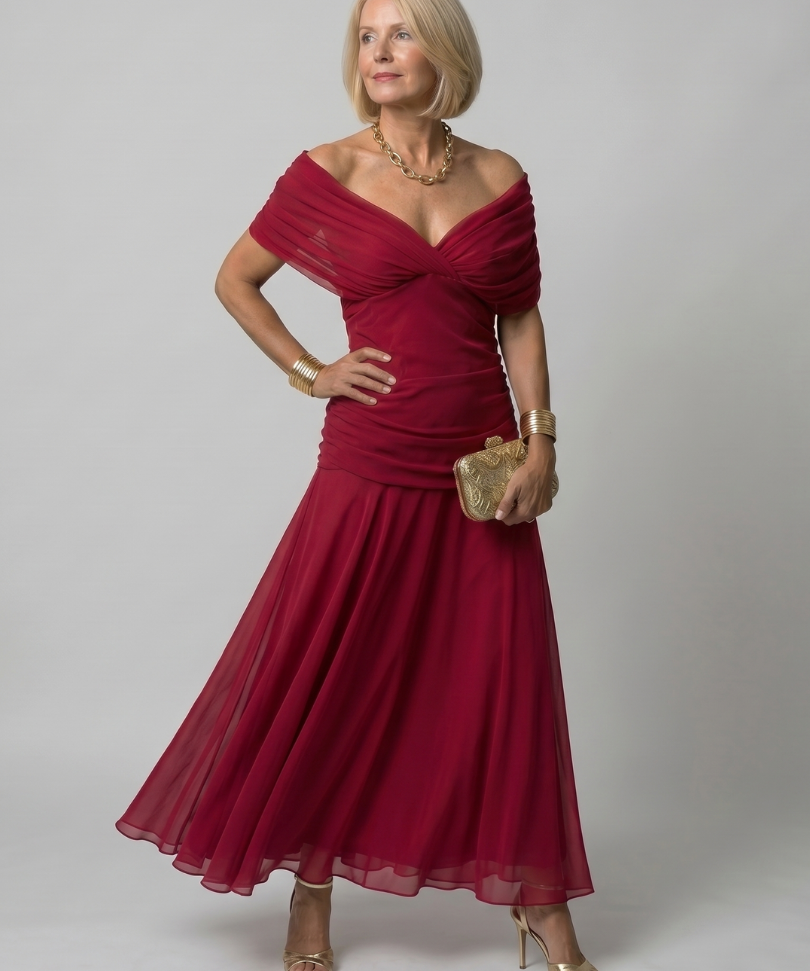 Calen | Rochie Midi Off-Shoulder Fluidă
