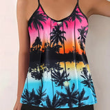 La Habana | Set de tankini cu imprimeu tropical și pantaloni scurți de baie