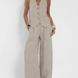 Jessica - Set Vestă cu Nasturi și Pantaloni Largi