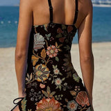 Fiesta | Set de tankini floral cu grafic care acoperă burtica