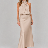 Nopal | Rochie Midi fără Mâneci cu Guler Drapat