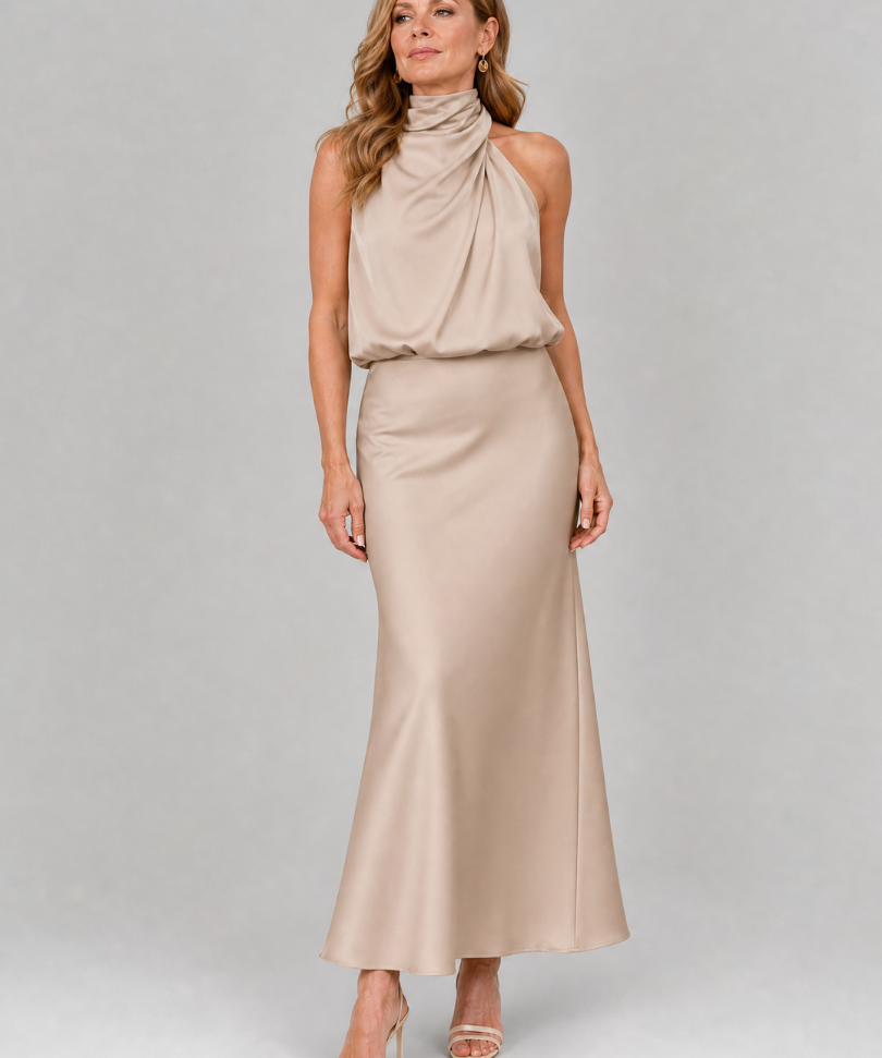 Nopal | Rochie Midi fără Mâneci cu Guler Drapat