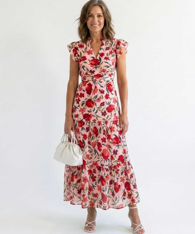 Lila | Floral V-Neck Tiered Midi Dress