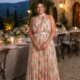 Aurelle | Rochie Midi Halter cu Imprimeu Floral