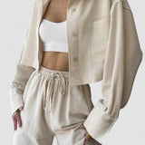 Set de pantaloni din două piese cu guler și șnur, casual