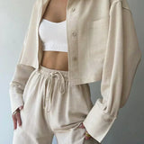 Set de pantaloni din două piese cu guler și șnur, casual