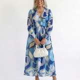 Althea | Rochie Maxi Florală cu Mânecă Lungă