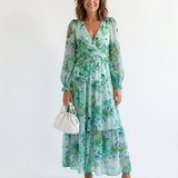 Althea | Rochie Maxi Florală cu Mânecă Lungă