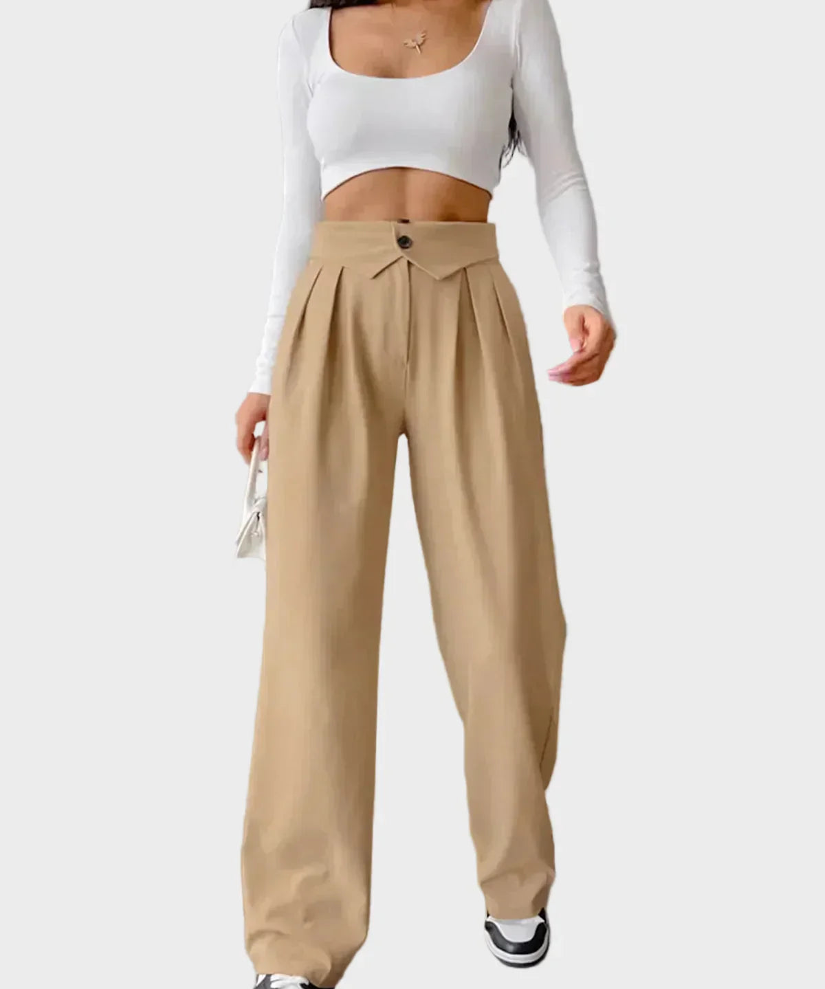 Pantaloni de birou cu talie înfășurată și picior drept