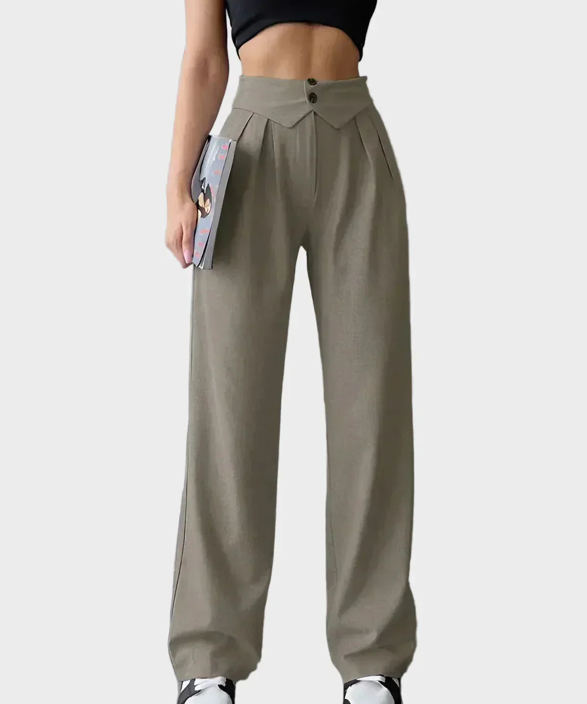 Pantaloni de birou cu talie înfășurată și picior drept