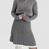 Set fustă cu rever și tricotat în cablu