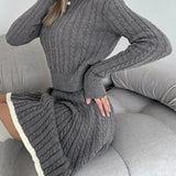 Set fustă cu rever și tricotat în cablu