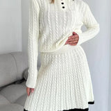 Set fustă cu rever și tricotat în cablu