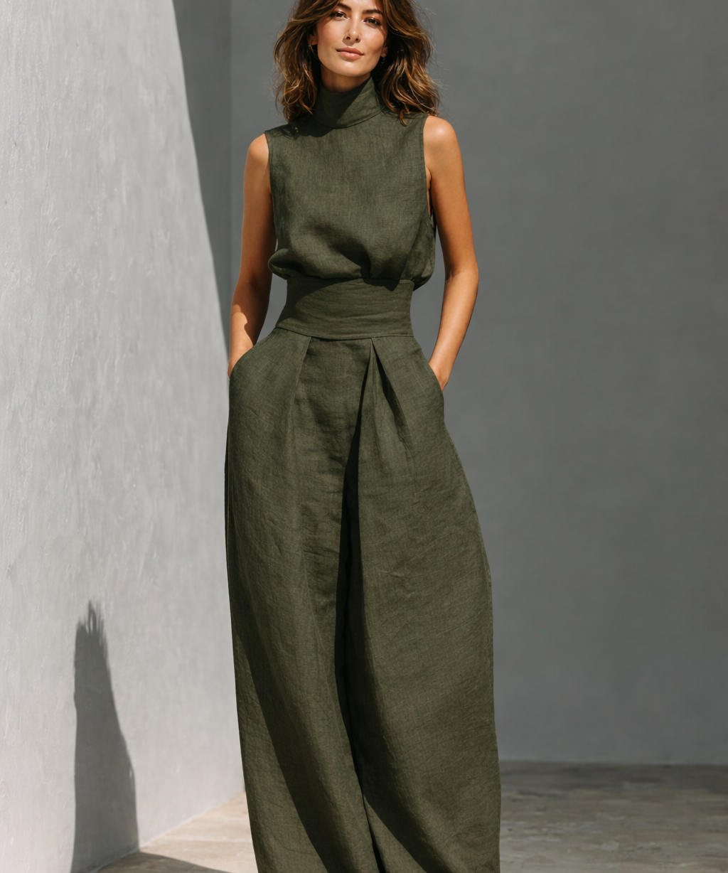 Maria – Set format din top și pantaloni largi din bumbac și in, stil minimalist pentru femei