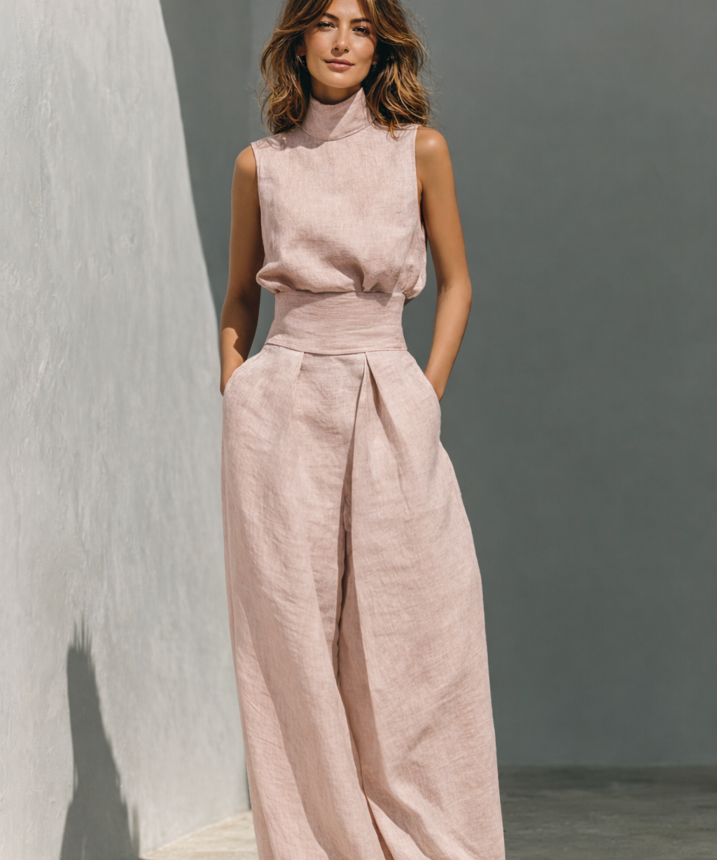 Maria – Set format din top și pantaloni largi din bumbac și in, stil minimalist pentru femei