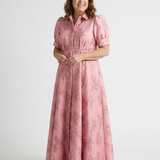 Xanthea | Rochie Maxi tip Cămașă, Florală, Texturată, cu Mânecă Scurtă și Curea
