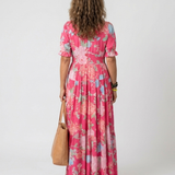 Ione | Rochie Midi Florală fără Mâneci cu Decolteu în V