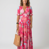 Ione | Rochie Midi Florală fără Mâneci cu Decolteu în V
