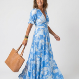 Ione | Rochie Midi Florală fără Mâneci cu Decolteu în V