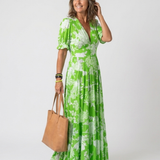 Ione | Rochie Midi Florală fără Mâneci cu Decolteu în V