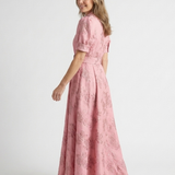 Xanthea | Rochie Maxi tip Cămașă, Florală, Texturată, cu Mânecă Scurtă și Curea