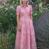 Xanthea | Rochie Maxi tip Cămașă, Florală, Texturată, cu Mânecă Scurtă și Curea