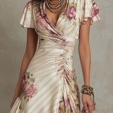 Margareta | Rochie Midi din Satin Floral Vintage