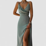 Isalie – Rochie de Damă Elegantă Maxy Drapată din Satin