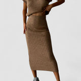 Set Asortat: Top Tricotat Gros și Fustă Midi Tricotată cu Talie Înaltă