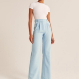 Pantaloni Casual Cu Talie Înaltă și Croi Larg