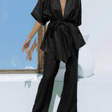 Set de pantaloni cu design oversized, legat în talie