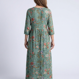 Marina | Rochie Maxi Florală cu Decolteu în V și Mânecă Trei Pătrimi