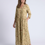Marina | Rochie Maxi Florală cu Decolteu în V și Mânecă Trei Pătrimi
