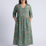 Marina | Rochie Maxi Florală cu Decolteu în V și Mânecă Trei Pătrimi