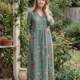 Marina | Rochie Maxi Florală cu Decolteu în V și Mânecă Trei Pătrimi